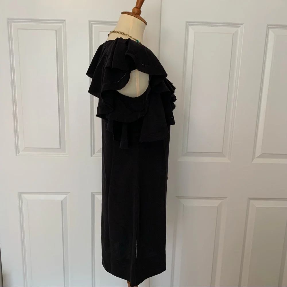 ✨Diane von Furstenberg 100% Black Silk Sleeveless Ruffle Shift Dress